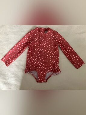 H&M Coral Polka Dot Long Sleeve Rash Guard Swimsuit 18M-2T GUC
